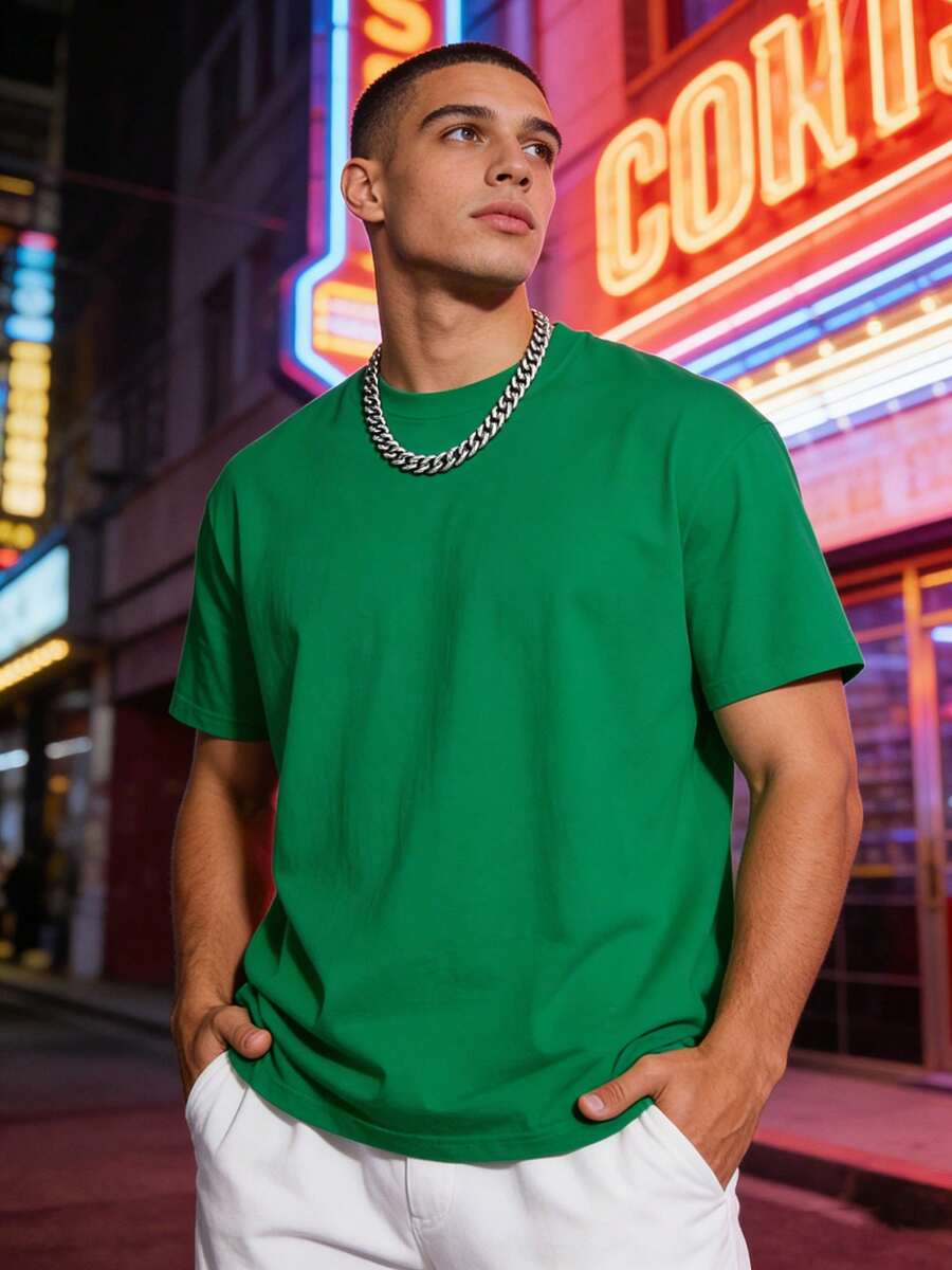 1pc Summer Outfits 100 Percent Cotton Graphic T Shirts Men Clothes Summer Tops Men Shirt Playeras De Hombre Machine Washable Casual Streetwear For Gym, Beach & Casual Attire - Comfort Fit Short Sleeve Round Neck Top, Ideal For Gifting And Pairs Perfectly With Jeans, Casual Pants And Shorts. - màu xanh lá - Xem 1