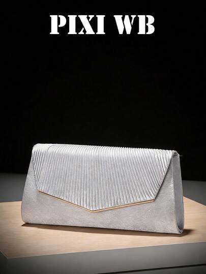 French-Style Light Luxury Evening Bag With Pleats, Simple Chain Shoulder Strap, Suitable For Women. Qipao-Style Clutch, Party And Banquet Bag In Solid Silver Small Square Design. Features A Flap Closure, Top Metal Chain, And Magnetic Snap Closure. Solid Color, Suitable For Girls For Commuting, Going Out, Shopping, Dating, Daily Use, And Other Occasions.