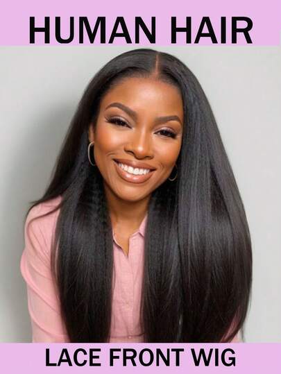 Kinky Straight Lace Front Wigs 180% Density Human Hair Wigs For Women 13x4 Transparent Lace Front Kinky Straight Wig Natural Black Daily&Party Use