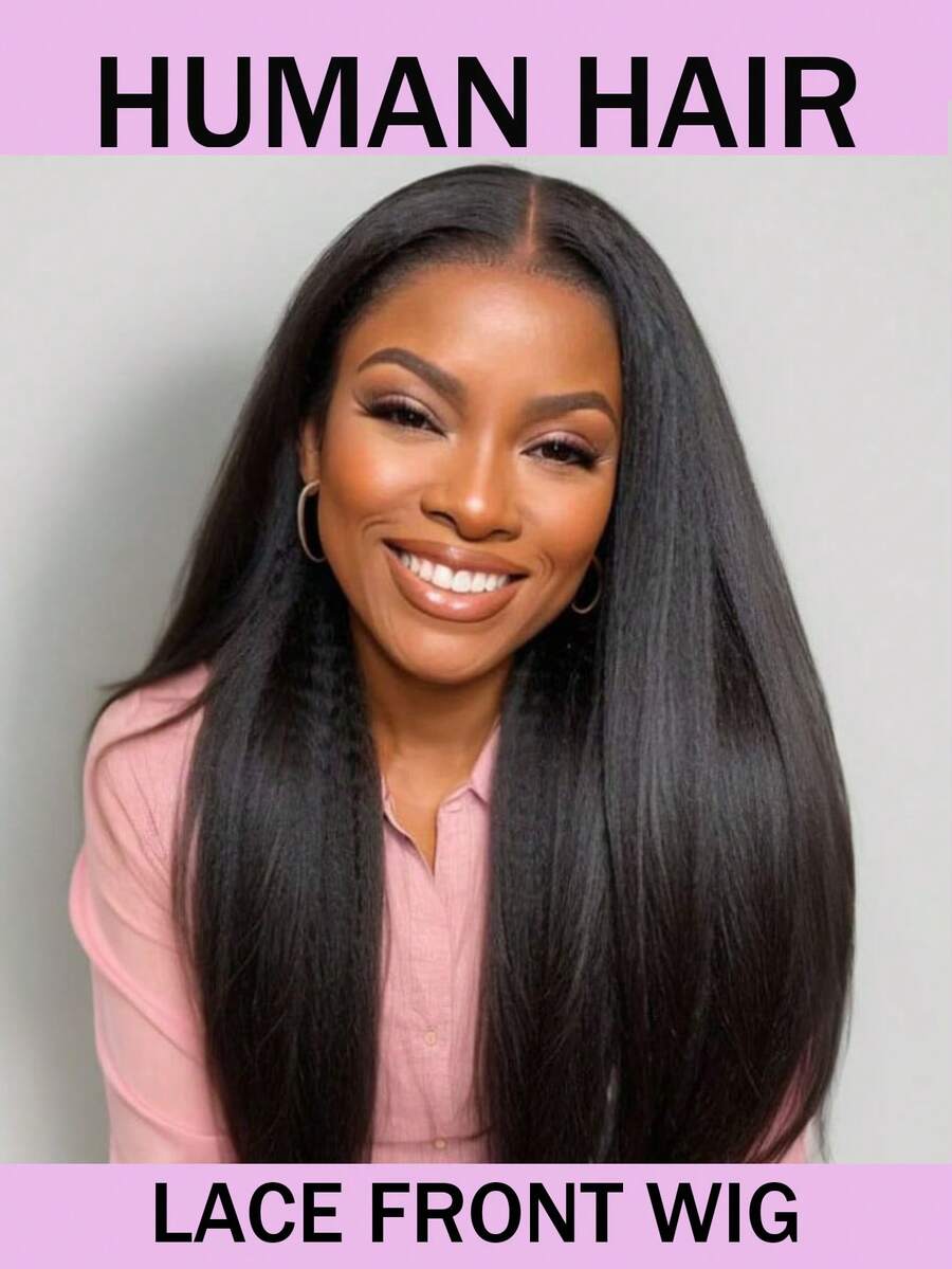 蓬松直发蕾丝前假发，180%密度真人发假发，女士款，13x4透明蕾丝前蓬松直发假发，自然黑色，日常及派对佩戴皆宜。 - Natural Black - 查看 1