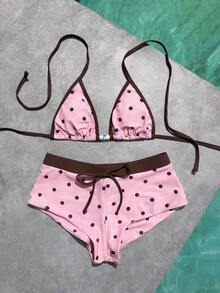 Bộ bikini nữ màu vàng chấm bi kiểu retro, thích hợp cho các buổi đi chơi, phong cách Y2K, dạo phố, nghỉ mát, bãi biển mùa hè. - Hồng - Xem 11