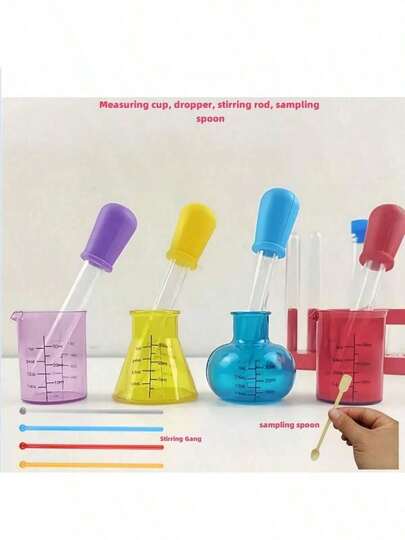 1 Set Creative Plastic PS Measuring Cups, Educational Color Mixing Cups, Graduated Beakers, Science Experiment Tubes, Water Play Equipment, Cultivate Color Recognition, Mixing And Matching, Scale Recognition, Develop Thinking Skills, Hand-Eye Coordination Science Experiment Teaching, Suitable For School And Family Interaction.