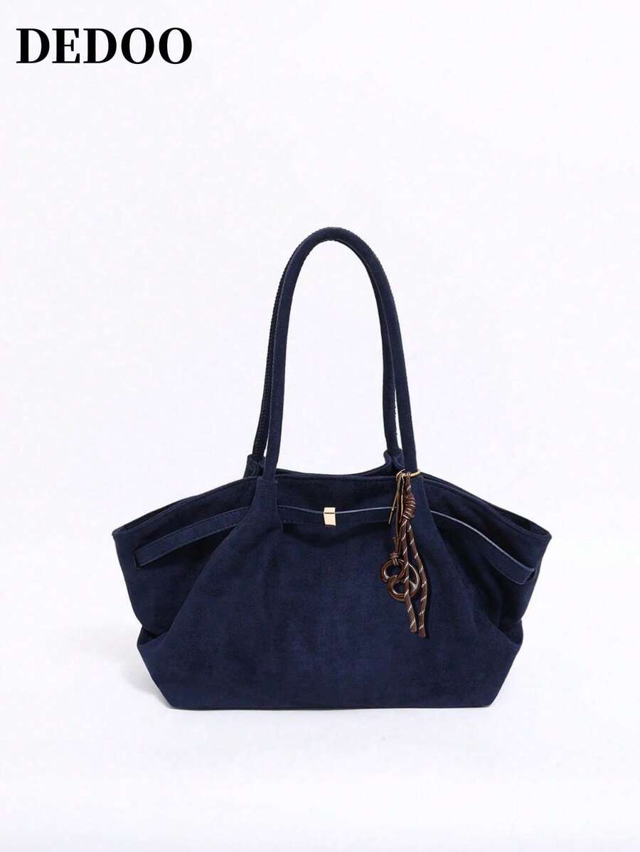 Dedoo 1 chiếc túi xách tay giả da lộn (kèm phụ kiện), dung tích lớn, màu trơn, kiểu dáng thanh lịch dành cho nữ, túi công sở phong cách retro phù hợp cho nữ sinh, phụ nữ, sinh viên và người đi làm.