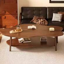 Cloud Coffee Tables With Large Tabletop, Oval Wood Coffee Table With Open Storage Shelf For Living Room Bedroom - 暖白色 - View 5