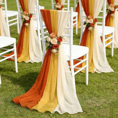 12PCS Sashes Chair Covers Wedding Aisle Decorations Polyester DIY Bows Universal For Wedding Banquet Reception Birthday Party Hotel Event Decoration