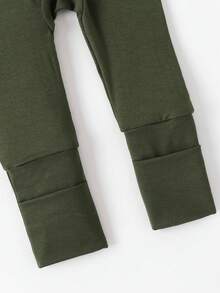 Junblebaby Baby Boy Bamboo Fiber Zipper Romper ,Tight-Fitting Style-Bamboo Fiber Solid Color Long-Sleeved Zipper, Baby Boy Clothes, Bamboo Baby Jumpsuit, With Bidirectional Zipper & Foldable Footie (0-3Y) - 墨綠色 - 查看 9