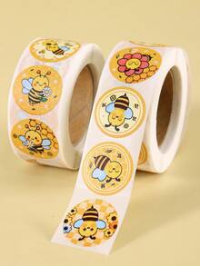 500张/卷 卡通蜜蜂贴纸标签，向日葵图案自粘纸贴花，适用于DIY手工、日记本、小型企业、礼品包装、卡片、春夏主题派对用品、剪贴簿用品、生日装饰 - 彩色 - 查看 7