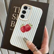 1个TPU材质浅蓝色条纹草莓图案时尚手机壳，兼容三星/A05s/A12/A13/A14/4G/A15/A21s/A23/A25/A32/5G/A34/A35/A50s/A51/A52/A53/A54/A55/A71/A72/A73/S10/S20FE/S20Ultra/S21Ultra/S22/S22Plus/S23/S24、红米10C/12C/Note10/11/12/13/ProPlus/Note8/9Pro，全包防震软壳保护套 - 白色 - 查看 3