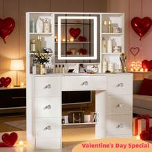 Valentine's Surprise For Her | Premium Solid Wood Makeup Vanity, 3-Speed Soft LED Mirror, Space-Saving Storage, Easy Assembly, Perfect Gift To Decorate Her Exclusive Beauty Corner - White - View 7