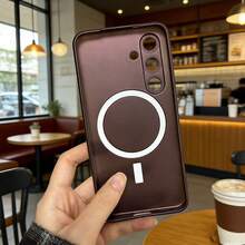 磁吸式 Galaxy A57 A37 A56 A36 A27 A26 A16 A17 A06 A07 S25 FE S26 相容手機殼【內建相機鏡頭保護蓋】超薄柔軟矽膠防震防摔金屬光澤軟殼，適用 S26 Ultra S25 Ultra S24 Ultra - 酒紅色 - 查看 11