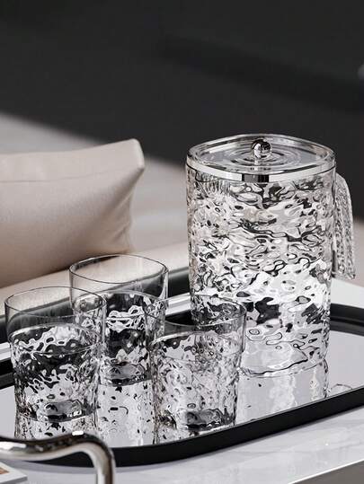 1PC Large-Capacity Portable Water Bottle And Cup Set, Featuring A Corrugated Design, Is Heat And Cold Resistant, And Suitable For Holding Juice, Iced Tea, And Hot Or Cold Water. It's Perfect For Use In Home Kitchens, Restaurants, And Parties.