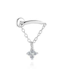 EleRunis 1颗0.1克拉莫桑石钻石925纯银花朵18K镀金平底耳骨耳钉，适合日常佩戴，可用于婚礼、派对、订婚、周年纪念、情人节等场合。 - 銀色 - 查看 21