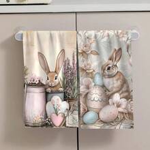 2/4 piezas Toallas de cocina con diseño de huevos de Pascua y conejos, muy absorbentes y decorativas, paños de platos, servilletas, paños decorativos para utensilios, adecuados para decoración festiva, cocina, hornear, regalos de inauguración de casa y limpieza, aptos para cocina, baño, inodoro - Multicolor - Ver 4