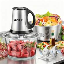 SPZTJK Food Chopper With 2 Bowls And 2 Blades, Meat Grinder 4 Bi-Level Blades, Mini Electric Food Chopper, 2L Meat Grinder, Kitchen Meat Grinder, Meat Grinder, Electric Vegetable Chopper, Garlic Press, Masher - 查看 1