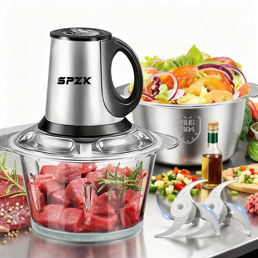 SPZTJK Food Chopper With 2 Bowls And 2 Blades, Meat Grinder 4 Bi-Level Blades, Mini Electric Food Chopper, 2L Meat Grinder, Kitchen Meat Grinder, Meat Grinder, Electric Vegetable Chopper, Garlic Press, Masher - 查看 1