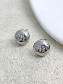 2pcs Minimalist Luxury Copper Zirconia Stone Stud Earrings, M Letter High-End Classic Earrings - M Letter Earrings - View 6