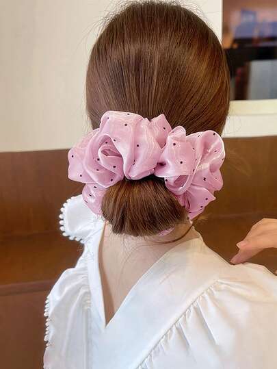 1pc Extra Large Chiffon Polka Dot Scrunchie, Suitable For Everyday Wear And Casual Outings Hair Ties Ponytail Holder Scrunchy Hair Ties Beauty Home Hair Accessories