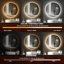Bathroom Mirror With LED Lights Wall Mounted Mirror 3 Colors Memory Stepless Dimmable IP54 Waterpoof Touch Switch Smart LED Mirror - 50*50cm - View 3