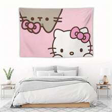 SANRIO 1 tấm thảm treo tường hình mèo con hoạt hình, tranh trang trí nhà cửa theo phong cách anime Nhật Bản dễ thương và sống động. - Nhiều màu - Xem 2