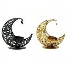 1pc Vintage Metal Star & Moon Hollow Design Decorative Candle Holder, Suitable For Holiday, Bedroom, Living Room Decor, Can Be Used As Birthday, Graduation, Holiday, Eid, Birthday Gift, Etc. - Multicolor - View 17