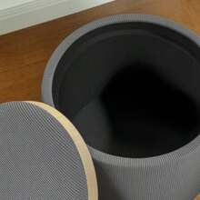 Storage Ottoman With Lid, Round Footrest, Tufted Ottoman, Corduroy-Look Coffee Table, 56 X 56 X 42 Cm, Grey - Grey - View 8