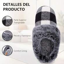 Pantuflas para Hombres y Mujeres Comodas Con Suelas Antideslizantes Espuma Viscoelástica y Felpa Gruesa para Interiores y Exteriores-035 - 24,0 centímetros - Ver 6