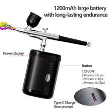 Auto Handheld Airbrush Gun, Airbrush Set Portable Air Brush With 0.3mm Nozzle And Replaceable Water Tank, 3 Levels Pressure, Stable Spraying For Nail Art, Makeup, Painting And Cake Decorating - 黑色 - 查看 7