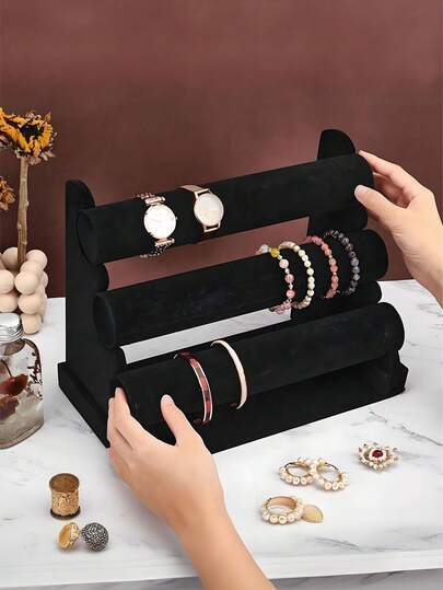 1 قطعة حامل عرض سوار قابل للفصل، لساعات اليد والأساور، منظم تخزين وعرض المنزل، صندوق تخزين، حامل عرض مخمل للمجوهرات والأساور والساعات والشريطة، حامل برج عمودي للأساور والشريطة على شكل حرف T، صندوق تخزين، منظم خزانة المرأة، حامل عرض المجوهرات، حامل مخمل للمجوهرات وعرض الأساور والشريطة، رف تخزين اكسسوارات المجوهرات