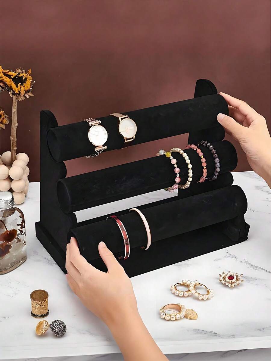 1个可拆卸手镯展示架，适用于手表和手镯，家居收纳展示整理架，收纳盒，天鹅绒首饰手镯手表发箍展示架，立式塔形手镯发箍T型架收纳盒，女士衣橱整理架，首饰展示架，天鹅绒首饰架发箍手镯展示架，首饰配件收纳架