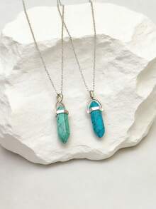 1pc Natural Turquoise Crystal Pendant Necklace - Elegant Healing Jewelry For Women - Turquoise - View 1