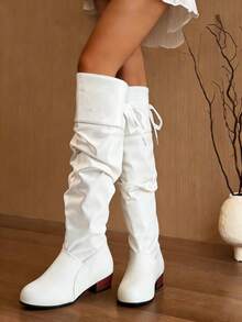 Ladies New Style.Fashionable Retro.Knee-High Heel Boots.Casual Boots.Red.Black.White - 白色 - 查看 5