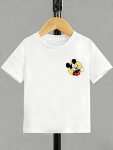 Disney Playful All-Over Print Mickey Mouse Multi-Expression Kids T-Shirt, Front & Back Print Crew Neck Short-Sleeve, Versatile Cotton Summer Top For Boys & Girls - 白色 - 查看 4