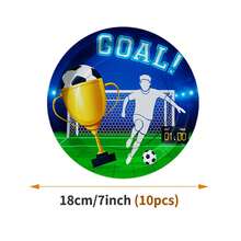 一套足球进球庆祝主题一次性餐盘、餐巾纸、杯子，可供10位客人使用，适用于生日、婚礼、派对、家庭野餐等场合。 - 彩色 - 查看 9