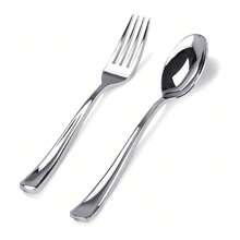 150/75/30/15/5/2/1 Set de couverts à gâteau, cuillère à salade, fourchette et couteau en argent amélioré, convient pour la salade, le gâteau, le dessert, divers festivals, fêtes, activités extérieures, restaurants, événements à la maison, Noël, ustensiles de cuisine - Argent - Voir 8