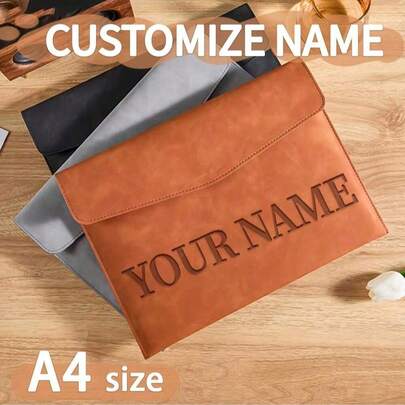 Custom Engraved A4 Folder Magnetic Closure, Waterproof Document Bag, Large Capacity Suitable For Business And Office Organization, Ideal For Exams And Storage, A Perfect Personalized Gift For Birthdays And Christmas.