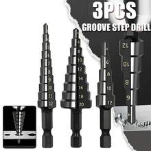 3Pcs HSS High Speed Steel Straight Groove Step Drill Bit Set, Hex Shank 3-12mm/4-12mm/4-20mm Cone Drill Bit, Nitride Coated High Hardness Metal Hole Cutter Drilling Tool, For Wood/Metal/Plastic/Sheet Metal/PVC/Insulation Board - Multicolor - View 1