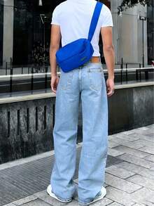 Men's Fashionable Retro Loose Wide-Leg Jeans - Medium Wash - View 2