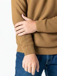 Men's Knitted Sweater, Single Color, Crew Neck, Casual Winter, Plain - 摩卡棕 - 查看 4