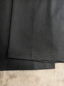 女士弹力腰双扣设计宽松阔腿裤，无弹力轻盈直筒休闲裤，建议选小一码，优雅休闲，适合春夏日常通勤，黑色 - 黑色 - 查看 4