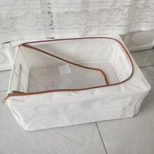 1 pieza Caja de almacenamiento debajo de la cama de gran capacidad de lino, caja de almacenamiento de tela de lino multifuncional para ropa, caja de almacenamiento plegable con tapa, caja de almacenamiento de zapatos, caja de almacenamiento para el hogar, con estructura de acero para mayor estabilidad, caja de almacenamiento ahorradora de espacio con ventana transparente, adecuada para armario, debajo de la cama, parte superior del gabinete, dormitorio, decoración de la habitación, Día de San Valentín, Pascua - Caqui - Ver 10