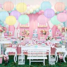 6 piezas de faroles de papel colgantes de colores, faroles de papel estilo chino de color neón macaron de 10 pulgadas, adecuados para decoración de bodas y fiestas de cumpleaños (Macaron) - Multicolor - Ver 7