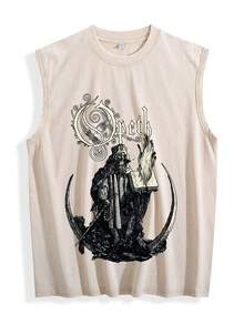 Opeth Band Dark Metal Style Washed Vest, Niche Rock Subculture Sleeveless Tank Top VS003-A - 杏色 - 查看 1