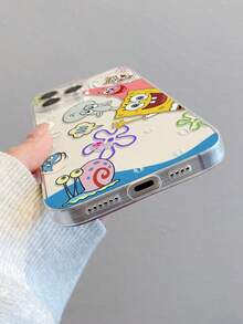 SPONGEBOB 1个创意海绵宝宝偷窥设计花卉泡泡彩绘透明防震手机壳，兼容三星/ 11/12/12 Pro Max/14 Pro Max/15/15 Pro/16/16 Pro Max/17 及其他型号 - 彩色 - 查看 7