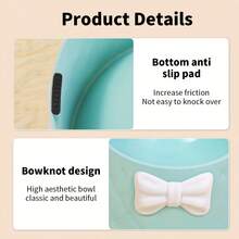 1个马卡龙宠物碗，深防漏INS风蝴蝶结菱形图案宠物碗 - 100ml - 查看 8