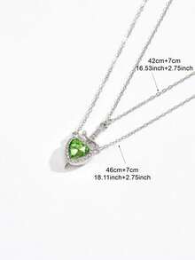 2pcs Best Friend/Couple Creative Elegant Crossed Heart Rhinestone Pendant Necklace, Suitable For Holidays, Anniversaries, Birthdays, Gift For Sisters, Girlfriends - Green - View 3