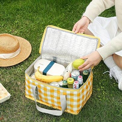 大容量保温可重复使用食品野餐袋沙滩包冷藏袋，带拉链封口 - 适用于盛装冷热食物，可折叠野餐篮，适合海滩、户外聚会、露营、度假、圣诞礼物