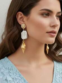 一对海洋元素海星贝壳吊坠耳环，百搭耳环，是夏季海滩派对的完美之选 - 耳釘 - 查看 4