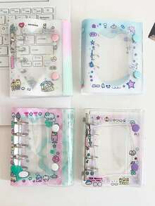 Cartoon Bear Transparent M5 Binder Set, Portable Binder Set, DIY Binder Set, Includes Stamps, Cute Stickers, Sticker Book Replacement Pages, Diary, Sticker Book, Notebook, Stamp Book, Scrapbook, Book, Stamp Book, Manual, Replaceable Transparent Inner Pages, K-Pop Photo Album, Made Of High Transparency PP Material - Multicolor - View 8