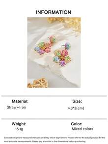 OOQ 1 Pair Handmade Woven Rattan Colorful Floral Boho Style Earrings, Minimalist Design With High-End Floral Tassel, Suitable For Women's Daily, Vacation, Party Wear (Handmade With Minor Imperfections) - Mixed Color - View 6
