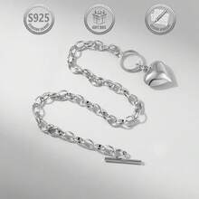 1件优雅简约甜美个性化时尚亮面心形吊坠925银低过敏性女士手链，适合日常、派对、节日、约会、礼物 - 銀色 - 查看 6